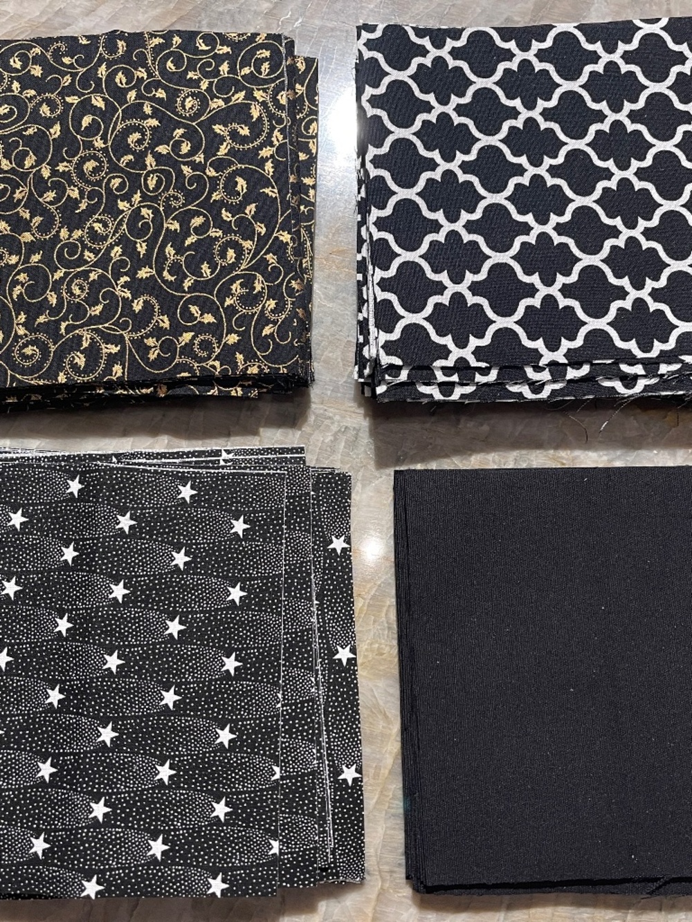 5" Inch Quilt Squares 186 Count Cotton Black Prints